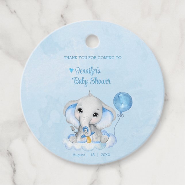 Étiquettes Cadeau Eléphant Baby shower de Merci personnalisé (Devant)