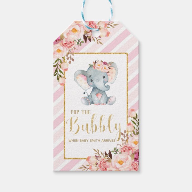 Étiquettes-cadeau Elephant Baby shower Pop the Bubbly Champagne Tags (Devant)