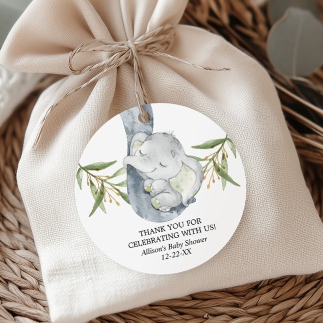 Étiquettes Cadeau Elephant baby shower sexe neutre marques de faveur (Créateur téléchargé)