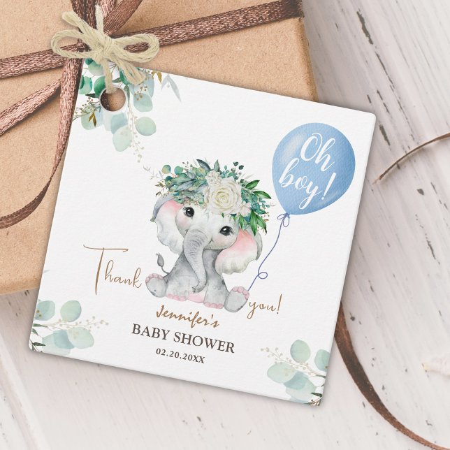 Étiquettes Cadeau Elephant Bleu Bleu Vert Oh Baby shower garçon (Créateur téléchargé)