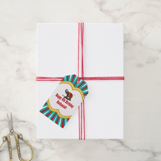 Étiquettes-cadeau Elephant Circus Frame Enfants Garçons fête d'anniv (Avec de la ficelle)