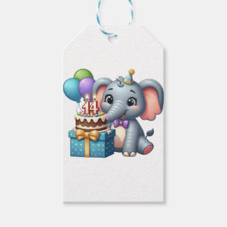 Étiquettes-cadeau Éléphant d'anniversaire 14 ans
