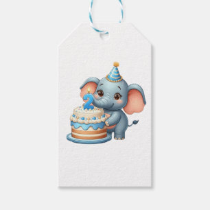 Étiquettes-cadeau Éléphant Mignon 2ème Anniversaire
