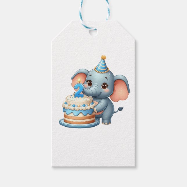 Étiquettes-cadeau Éléphant Mignon 2ème Anniversaire (Devant)