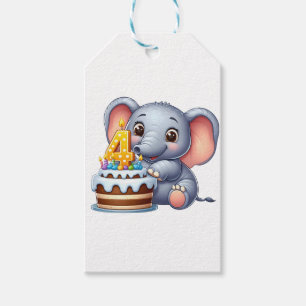 Étiquettes-cadeau Éléphant Mignon 4ème Anniversaire
