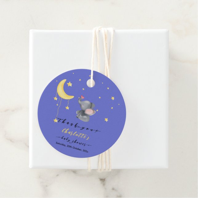 Étiquettes Cadeau Eléphant mignon avec petit Baby shower papillon (En situation)