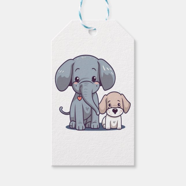 Étiquettes-cadeau Eléphant mignon et chien (Devant)