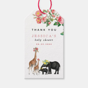 Étiquettes-cadeau Eléphant mignon & Giraffe Fille Baby shower Floral