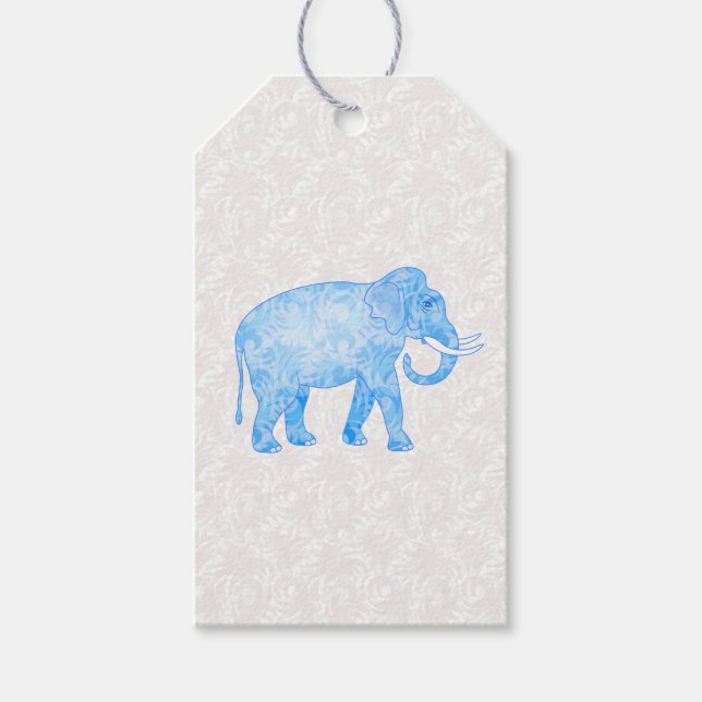Étiquettes-cadeau Eléphant Motif indien bleu (Devant)
