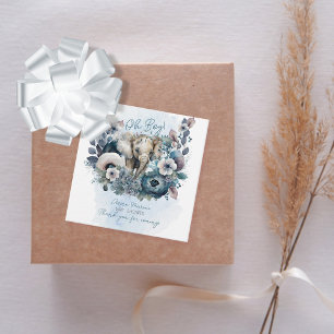 Étiquettes Cadeau Elephant Oh garçon Baby shower Floral bleu