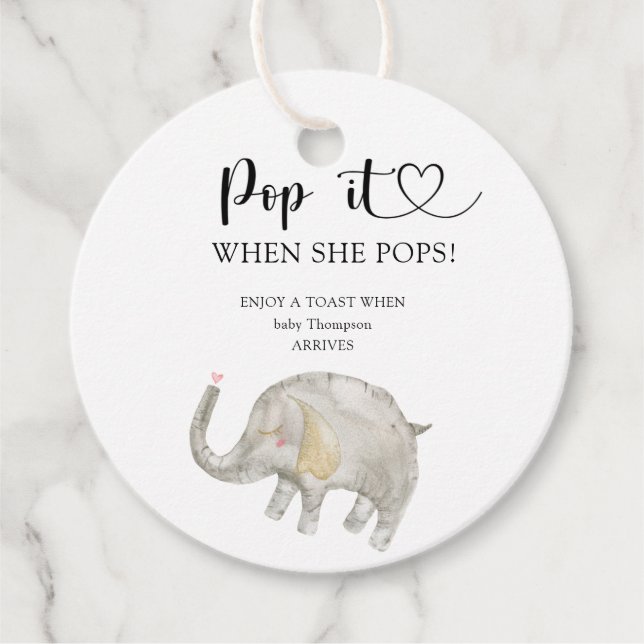 Étiquettes Cadeau Elephant Pop it quand elle pop baby shower (Devant)