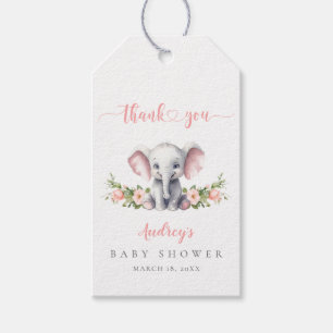 Étiquettes-cadeau Eléphant rose mignon bébé fille Merci douche
