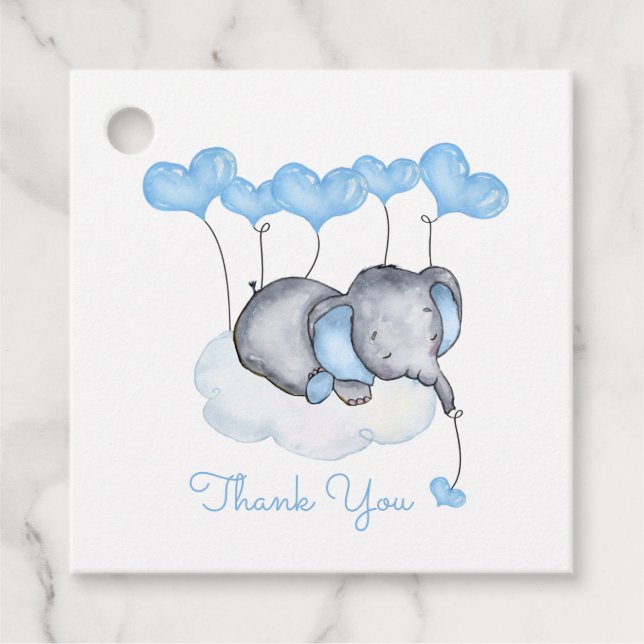 Étiquettes Cadeau Elephant sur Cloud Cute Boy Baby shower (Devant)