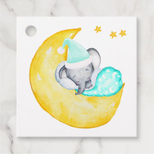 Étiquettes Cadeau Eléphant sur la lune Cute Baby shower neutre