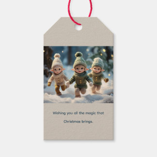 Étiquettes-cadeau Elf Kids Running in the Snow Custom Text