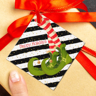 Étiquettes Cadeau Elf Legs sur les bandes Noir et Blanc Favoriser le