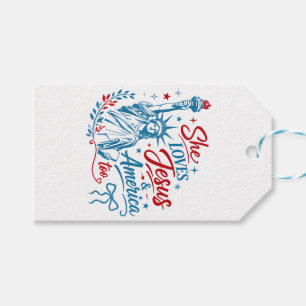 Étiquettes-cadeau Elle aime Jésus et l'Amérique aussi le 4 juillet C