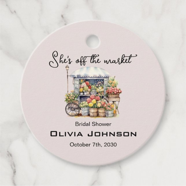 Étiquettes Cadeau Elle est hors du Marché Rose Floral Baby Shower (Devant)