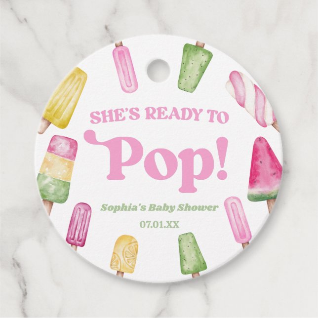 Étiquettes Cadeau Elle est prête à faire du Baby shower rose (Devant)