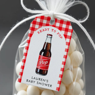 Étiquettes-cadeau Elle est prête à pop de soda de Baby shower rouge