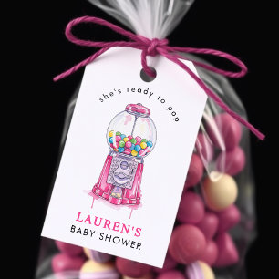 Étiquettes-cadeau Elle est prête à taper Bubblegum Baby shower fille