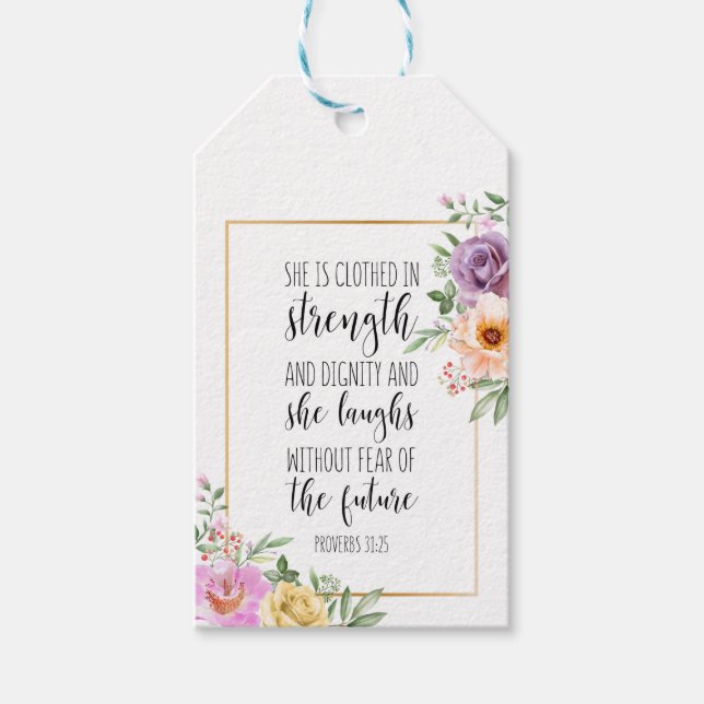 Étiquettes-cadeau Elle Est Vêtue En Force, Proverbes 31:25 (Devant)