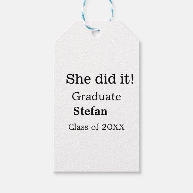 Étiquettes-cadeau Elle l'a fait diplômée ajouter nom classe de texte (Devant)