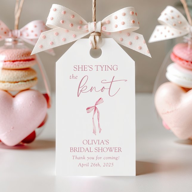 Étiquettes-cadeau Elle Noue le Nœud Coquette Arc Bridal Shower (Créateur téléchargé)