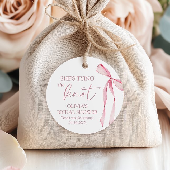 Étiquettes Cadeau Elle Noue le Nœud Coquette Bow Fête de Mariage (Créateur téléchargé)