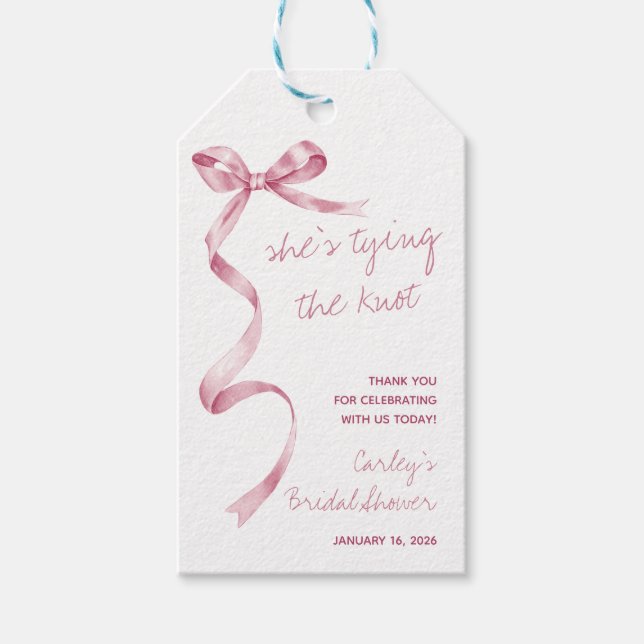 Étiquettes-cadeau Elle noue le noeud !  Shower de mariage moderne (Devant)