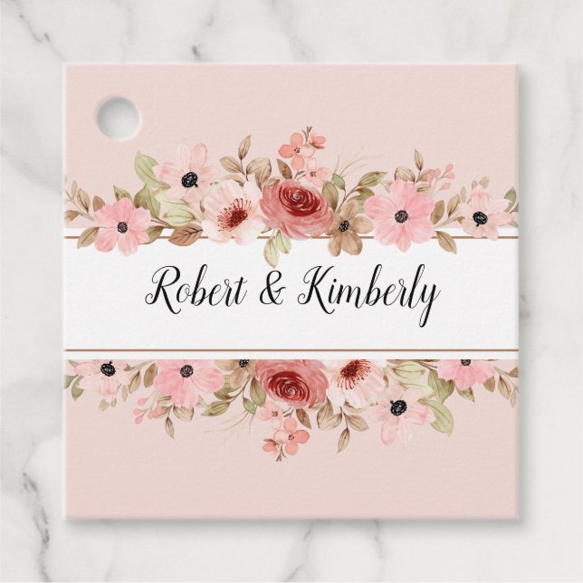 Étiquettes Cadeau ELLE Rose Fleur Élégant Mariage (Devant)