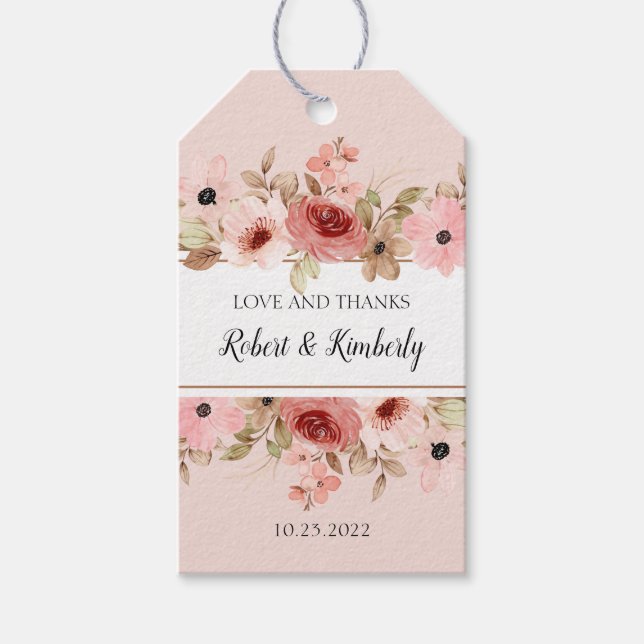 Étiquettes-cadeau ELLE Rose Fleur Élégant Mariage (Devant)