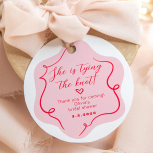 Étiquettes Cadeau Elle se marie vague rétro rose et rouge