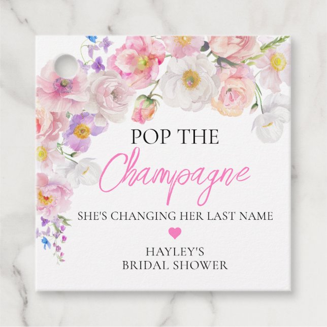Étiquettes Cadeau Eloise Floral Pop la Fête des mariées Champagne (Devant)