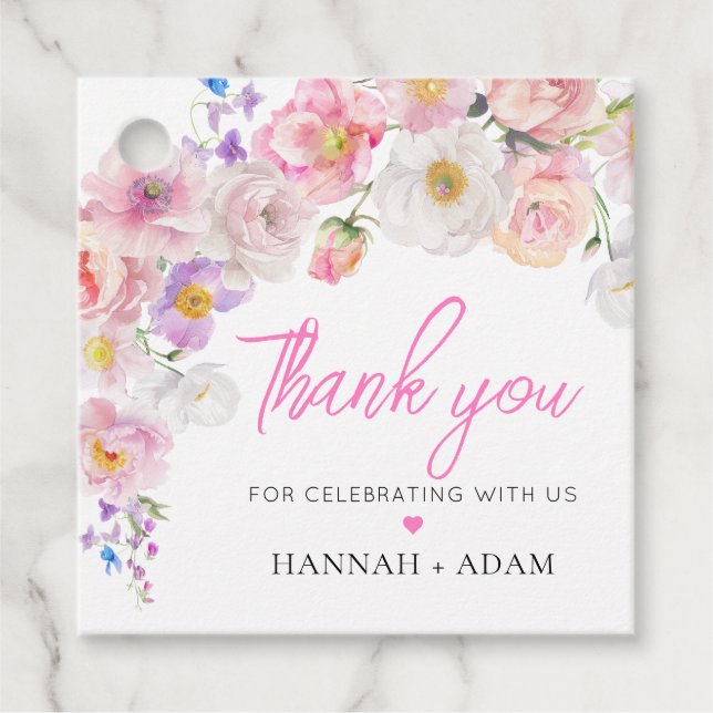 Étiquettes Cadeau Eloise rose Merci floral Favoriser (Devant)