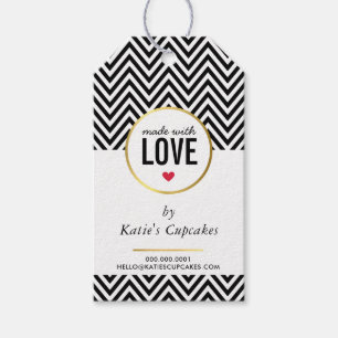 Étiquettes-cadeau EMBALLAGE D'AFFAIRES fait avec amour chevron noir