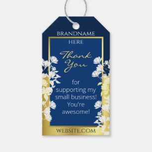 Étiquettes-cadeau Emballage de produits floraux en bleu profond et e