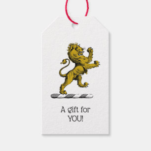 Étiquettes-cadeau Emblème de crête de lion héraldique debout C