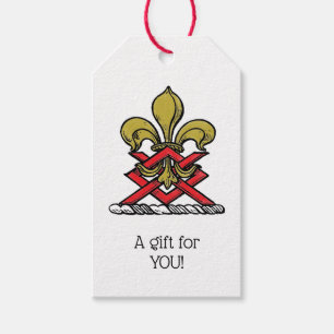 Étiquettes-cadeau Emblème Preppy Gold Red Heraldic Crest Fleur de Li