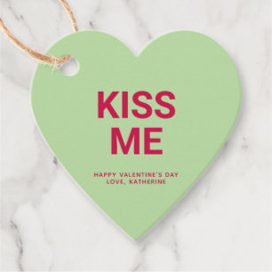 Étiquettes Cadeau Embrasse-moi coeur vert plaisir mignon Saint Valen