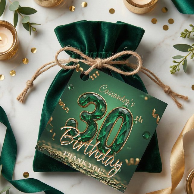 Étiquettes Cadeau Emerald Green and Gold 30th Birthday Thank You (Créateur téléchargé)