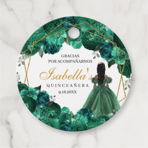 Étiquettes Cadeau Emerald Green Floral Quinceanera Cercle Favoriser