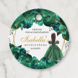 Étiquettes Cadeau Emerald Green Floral Quinceanera Cercle Favoriser 