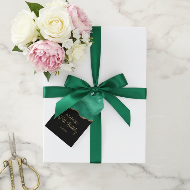 Étiquettes-cadeau Emerald Green Gold Glitter  Watercolor Marble (Créateur téléchargé)