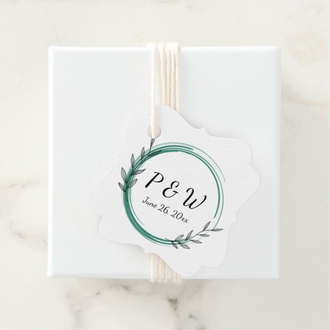 Étiquettes Cadeau Emerald Green Simple Wreath Mariage (En situation)