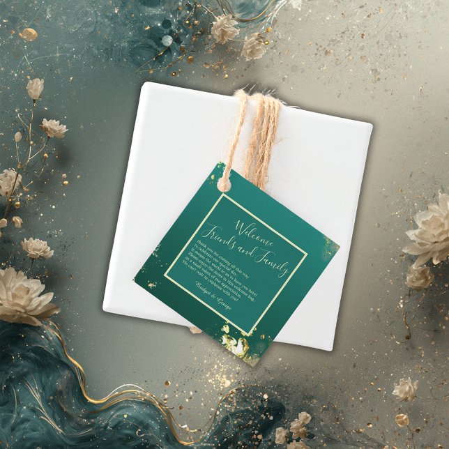 Étiquettes Cadeau émeraude or vert bijou mariage (Créateur téléchargé)