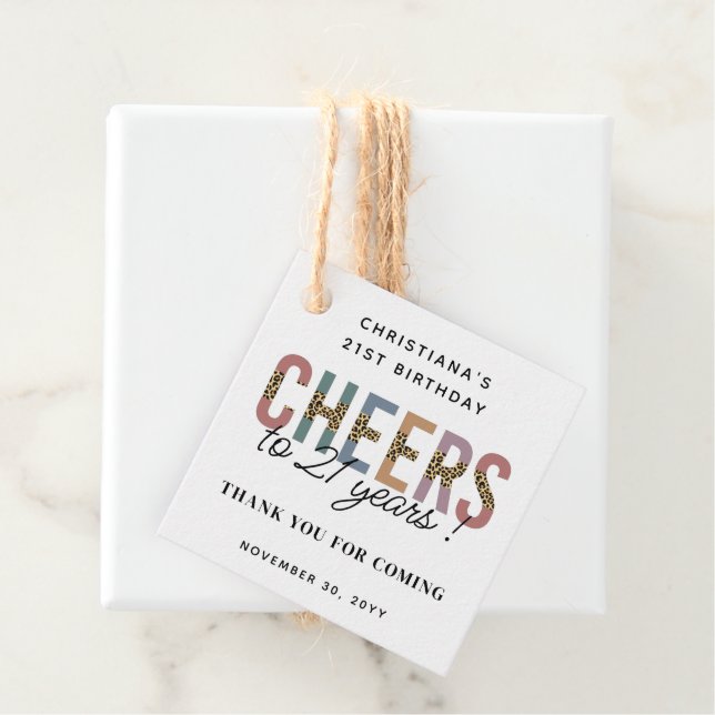 Étiquettes Cadeau Empreinte de léopard de fête du 21e anniversaire m (En situation)