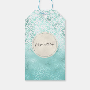 Étiquettes-cadeau Empreinte de léopard de glam blanc à la menthe