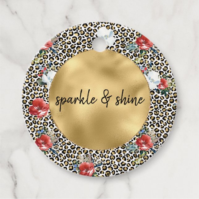 Étiquettes Cadeau Empreinte de léopard d'or Floral soumission person (Devant)