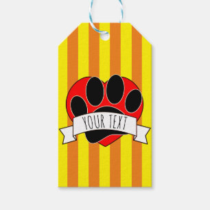 Étiquettes-cadeau Empreinte de patte de chien Bannière de coeur roug